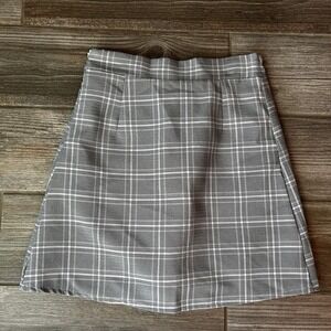 Grey Plaid A-Line Mini Skirt High Waisted Elastic Back Academic Style Size‎ S/M